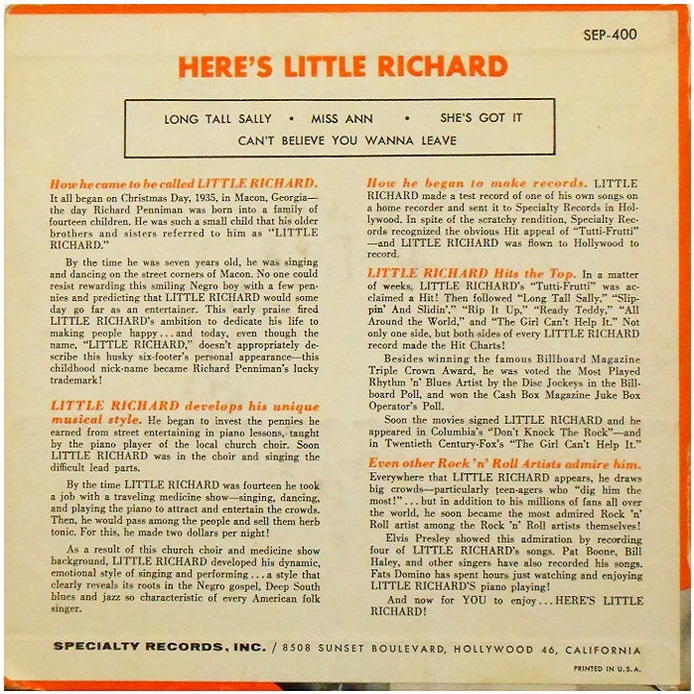 SEP-400 - Here's Little Richard Back Cover