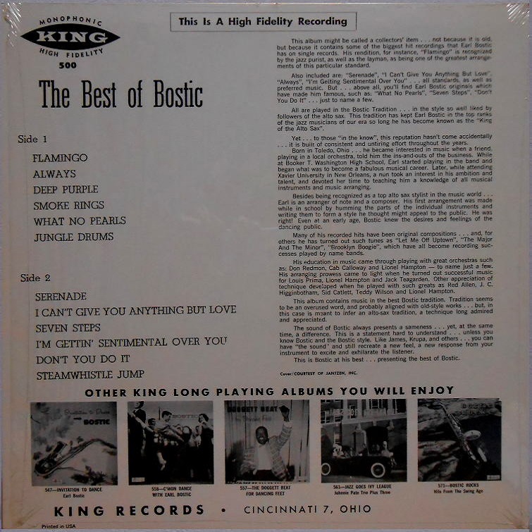 King 500 - Dance to The Best Of Bostic Back Cover
