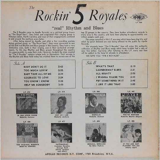 LP-488 - The Rockin' 5 Royales Back Cover