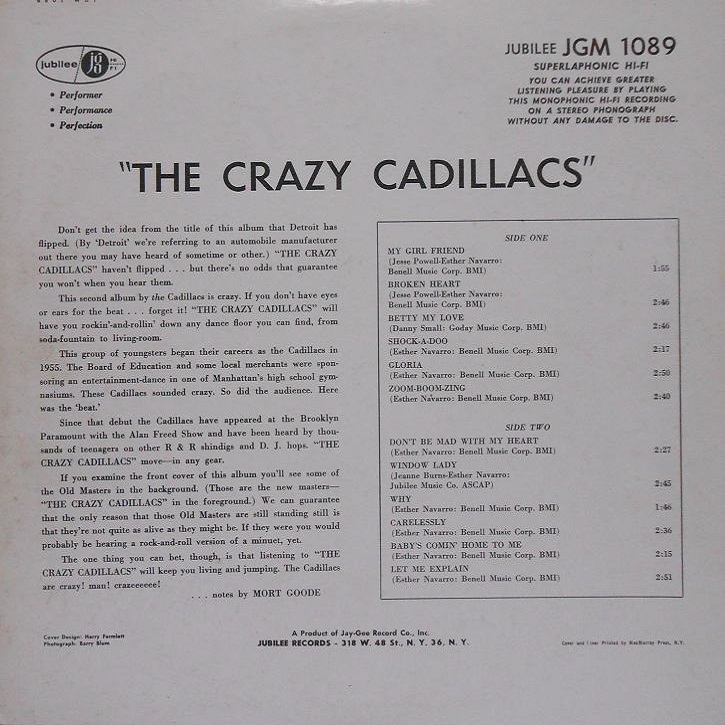 JGM-1089 - The Crazy Cadillacs Back Cover