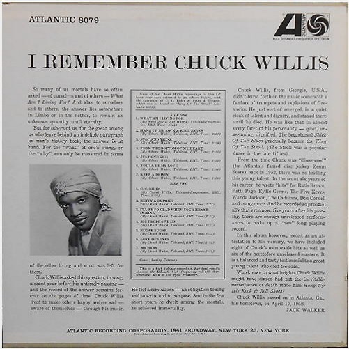Atlantic 8078 - I Remember Chuck Willis Back Cover