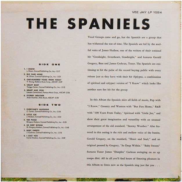 LP-1024 - The Spaniels Back Cover
